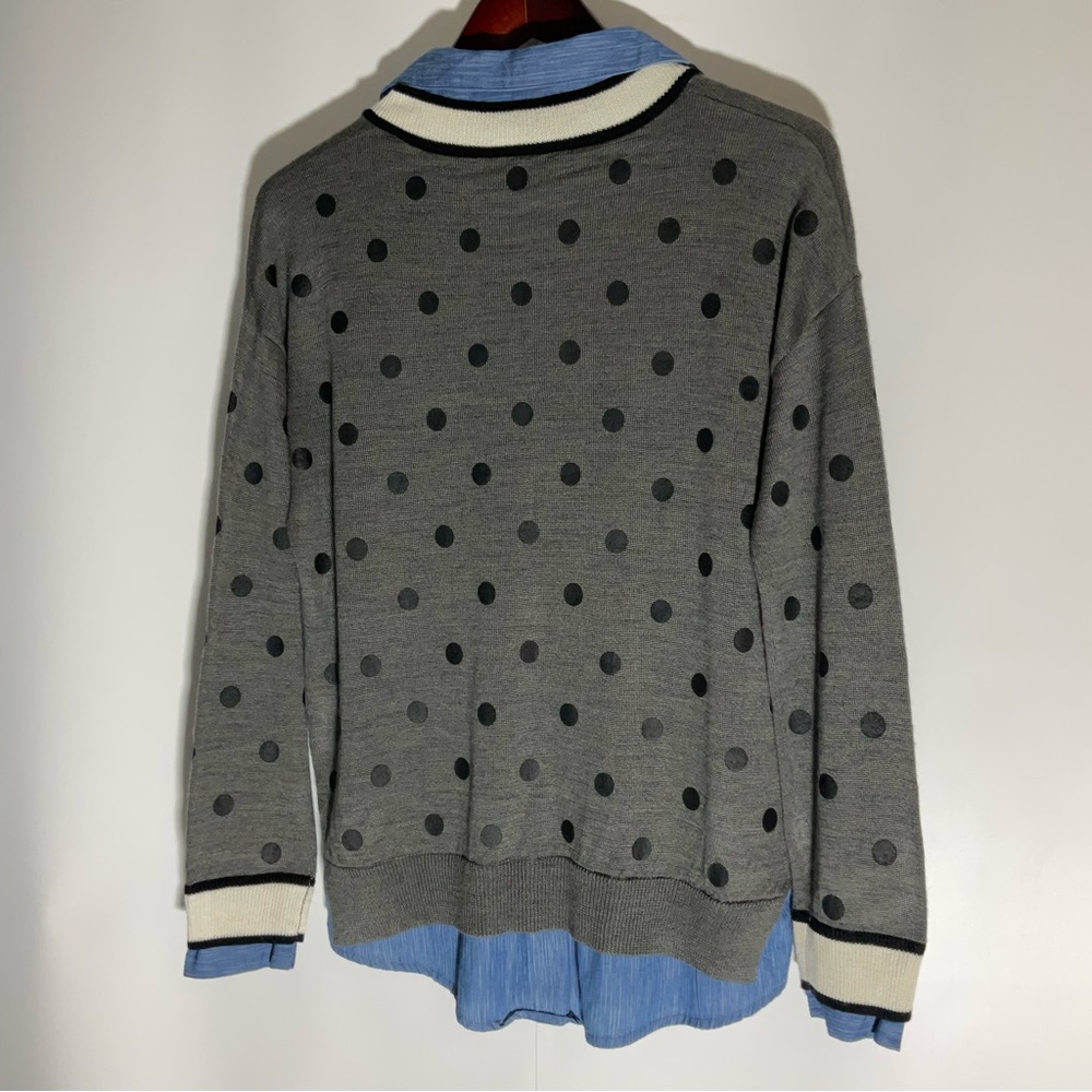 Gray Polka Dot V-Neck Sweater - Picture 12 of 16